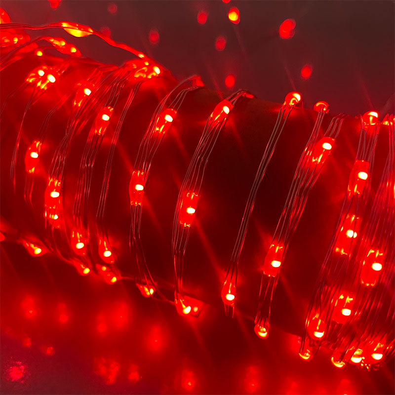 Multi-Function Micro LED String Lights Silver Wire Red Bulbs KM781385